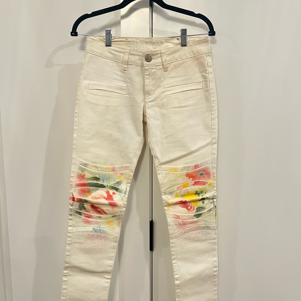 Cream with paint splatter design Floral Skinny Jeans